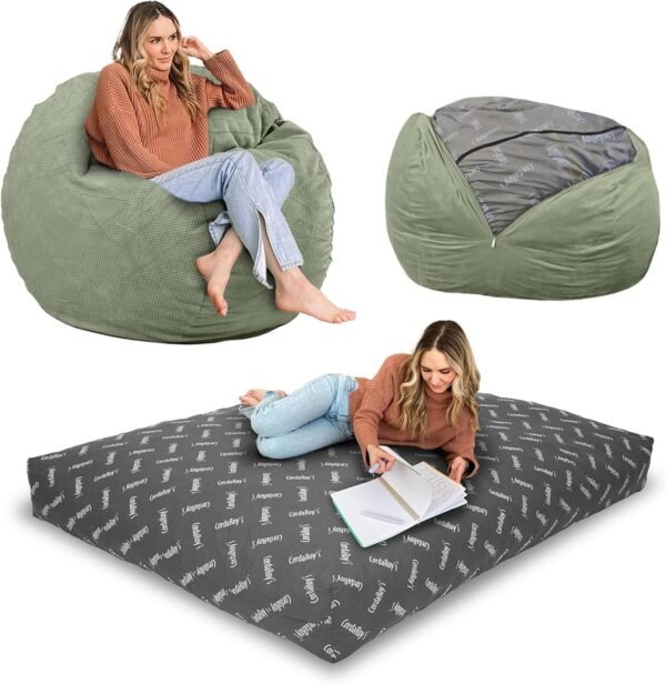 CordaRoy's Chenille Bean Bag-Convertible Bean Bag Chair-Machine-Washable Chenille Fabric Cover-for Basement,Living Room,Game Room,Dorm & More - King Size - Moss | Made in The USA