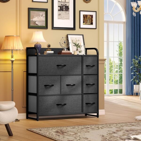 DWVO 7 Drawers Dresser, Organizer Unit for Bedroom, Fabric Dresser Storage Tower for Hallway, Entryway, Closets, Sturdy Steel Frame, Wooden Top - Image 4