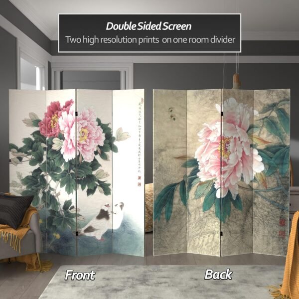 Red Lantern 6 ft. Tall Double Sided Doves and Peonies Canvas Room Divider 4 Panel Freestanding Folding Privacy Screen Partition and Separator for Modern and Contemporary Bedroom Home Office Dorm - Image 2