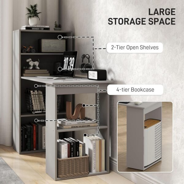 HOMCOM Modern Home Office Desk with 6-Tier Storage Shelves, 47" Writing Desk with Bookshelf, Gray - Image 5