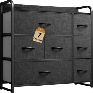 DWVO 7 Drawers Dresser, Organizer Unit for Bedroom, Fabric Dresser Storage Tower for Hallway, Entryway, Closets, Sturdy Steel Frame, Wooden Top
