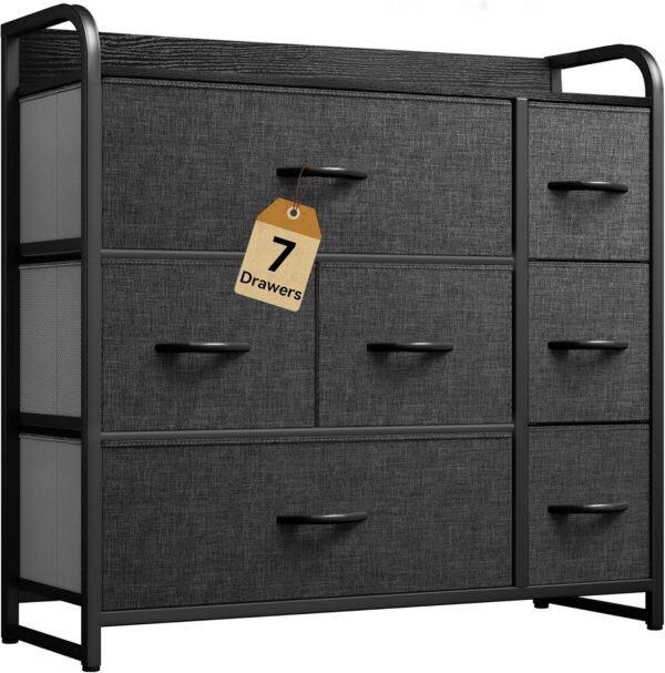 DWVO 7 Drawers Dresser, Organizer Unit for Bedroom, Fabric Dresser Storage Tower for Hallway, Entryway, Closets, Sturdy Steel Frame, Wooden Top