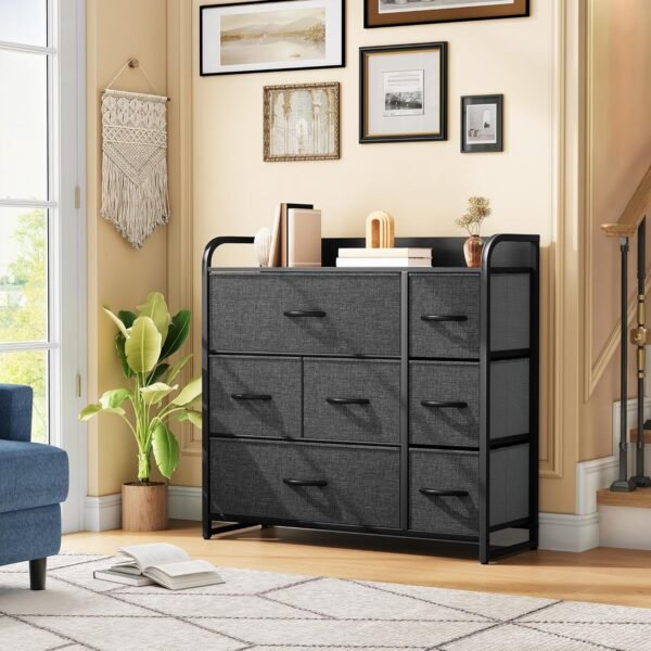 DWVO 7 Drawers Dresser, Organizer Unit for Bedroom, Fabric Dresser Storage Tower for Hallway, Entryway, Closets, Sturdy Steel Frame, Wooden Top - Image 2